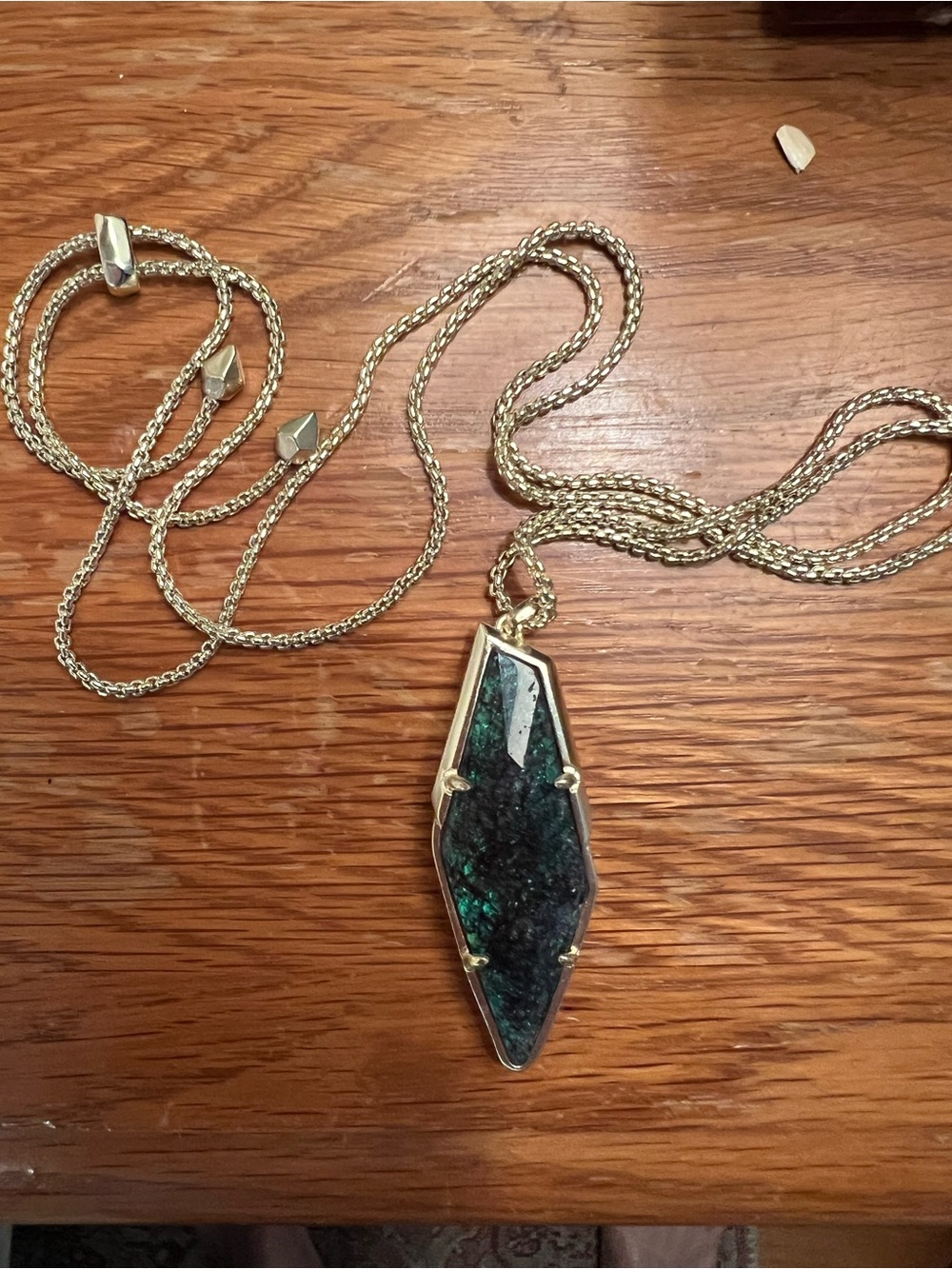Kendra Scott Gold-Tone Necklace with Dark Green Iridescent Pendant
